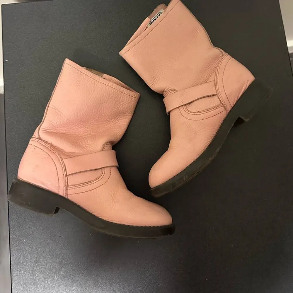 Girls Frye Youth Engineer Boot Pink Leather Biker Pull On Bootie Size 12.5 Girls